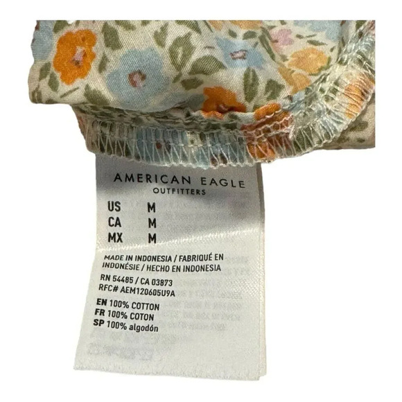 NEW American Eagle Women's Medium Oversized Resort Shirt Orange Ditsy Floral - Picture 7 of 7